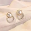 Studörhängen Vintage Geometric Round Pearl Circle Ear för kvinnor Enkel små söta örhängen Koreanska smycken 2023 Fashion