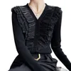 Women's Knits Tees Pure Woolen Sweater Loose VNeck Base Top Black Sstyle Small Blouse Organza Ppeplum Cashmere Cardigan 230311