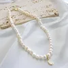 Catene Collana di perle d'acqua dolce barocche per le donne Gioielli francesi di alta qualità Ciondolo ovale in cristallo colorato in acciaio inossidabile