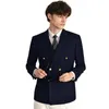 Męskie garnitury mężczyźni podwójnie piersi kurtki 2023 jesień zima szczupła fit swobodne ciemnoniebieska marynarka ślubna nosić przystojny chłopiec ubranie