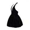 Abiti da festa Sexy nero con paillettes corto da cocktail halter con spalle scoperte abito formale senza schienale abiti da ballo Robe De