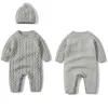 Rompers Baby Rompers Caps Sets Ubrania Urodzona dziewczyna chłopiec dzianiny Jumpsuits Stroje jesienne zima długie rękaw niemowlę niemowlęce 230311 230311