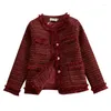 Women's Jackets Fashion 2023 Autumn Winter Women Tweed Jacket Coat Runway Single Breasted Weave Female Vintage Outerwear Red