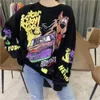 Kvinnors hoodies tröjor Casual Girl Sweatshirt Underhirt Söt tecknad bil och hundtryck Hiphop Personlighet Pullover Oversize Streetwear Aesthetic 230311