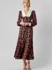 Casual Dresses Elegant Floral Printed Women's Dress 2023 Spring Vintage Lantern Sleeve Female Long Shirt Dresses Doll Collar Waist Ladies Robe G230311