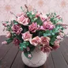 Flores decorativas de fábrica grinaldas de pintura a óleo elegante estilo artificial de rosa flores de seda 10 flores de casamento floral jardim de casamento de7653619