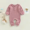 Rompers 0816 Lioraitiin 018M born Infant Baby Girl Boy Autumn Romper Long Sleeve Solid ONeck Jumpsuit 4Colors 230311