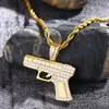 Hanger kettingen hiphop talk setting cz stenen bling csgo automatische pistool pistool hangers ketting voor mannen rapper sieraden