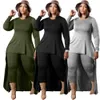 Robes grande taille 5xl 4xl pour femmes deux pièces ensembles col rond à manches longues irrégulière Maxi hauts pantalons serrés Street Wear vêtements en gros 230307