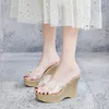 Slippers Summer Women Heels Slipper Fashion High Platform Shoes Transparent Female Sandals Bow-knot Shoe Mule Designed