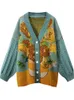 Женские трикотажные трикотаж Unisex Cardigan Свитер Harajuku van Gogh Подсолнечный вязаный