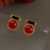 Stud -oorbellen retro trendy ronde Red Red Resin dames geometrische cabochon plastic kleine mode pendientes mujer sieraden