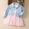 Clothing Sets Fashion 04yrs Baby dress for girl denim jacket gauze dress spring autumn fashionable fluffy princess dress 230311