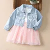 Ensembles de vêtements Mode 04ans Robe de bébé pour fille veste en jean robe de gaze printemps automne à la mode robe de princesse moelleuse 230311