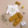 Kledingsets 3 stks Baby Girl Outfit Set Born Toddler Girls Kleding Bloeme Bloemprint Lange mouw Romper Bodysuit Pantsheadband Infant 230311