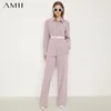 Women's Two Piece Pants Amii Minimalism Women Shirt Sold Separately Office Lady Button Up Elegant Blouse High Waist Wide Leg 12130380Women's