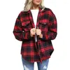 Women's Jackets Fashion Streetwear Loose Tops Women Button-down Jacket Adults Color Block Long Sleeve Lapel Plaid Outerwear With Pockets