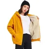 Sweats à capuche pour femmes Sweats Doublure Laine d'Agneau Jaune Sweat Femmes Automne Hiver Vêtements Veste en Velours Sweat à Capuche Lâche Mignon Ours Broderie Zip Up Manteau 230311