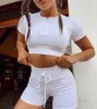 Women's tracksuits sport suits 2023 summer suit solid casual solid top drawstring shorts two piece set women