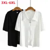 Blouses pour femmes chemises été grande taille hauts en tricot pour femmes grande taille à manches courtes mince élastique blanc fermeture éclair cardigan chemise 3XL 4XL 5XL 6XL 230311