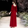 Vestidos de trabalho Vinho vestido de noite vermelho 2023 Pessoa pequena geralmente pode usar manga longa fina elegante