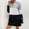 Casual Dresses 2023 Autumn Sport Sweatshirt Women's Dress Patchwork Long Sleeve Stand Collar Female Winter Fashion Lady Clothes
