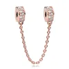 925 silver Fit Pandora Original charms DIY Pendant women Bracelets beads Clear Safety Chain Clip Charm Rose Gold Women Festival