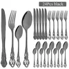 Zestawy zastaw obiadowych 24PCS Vintage Silverware luksusowy czarny stal ze stali nierdzewnej Zestaw noże