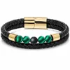 Strand Style Retro Black Genuine Leather Bracelet Natural Ore Stone Stone Magnetic Grosp Racelets de corda para homens Presente de jóias para mulheres