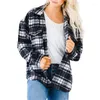 Women's Jackets Fashion Streetwear Loose Tops Women Button-down Jacket Adults Color Block Long Sleeve Lapel Plaid Outerwear With Pockets