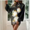 Casual Dresses Christmas Women Clothing Bodycon Mini Dress Autumn Lantern Sleeve Ladies Robe Party Printing Vestidos de Mujer