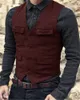 Men's Vests Men's Suit Vest Brown Burgundy Herringbone Wool Tweed Vintage Steampunk Waistcoat Formal Business Vests for Men Wedding 230311