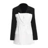 Women's Suits & Blazers Women Black Contrast Color Pocket Blazer Lapel Long Sleeve Single Button Loose Fit Jacket Fashion Tide Spring Autumn