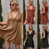 Casual Dresses 2021 Dress Summer Ladies Sexy Frill Neck Back Tie Women Deep V-neck Sleeveless High Waist Belt Casual Pure Color Short Skirt New G230311