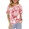 Kvinnors T -skjortor Twist Knie Tie Dye Shirt Women Gradient Round Neck Hem Topps Casual Short Sleeve Tee