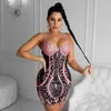 Etnik Giyim Bandaj Elbisesi Kadınlar Yaz Mini Bodycon Pembe Seksi Sırıştırıcılar Sequins V yaka gece kulübü partisi Balo Vestido Club