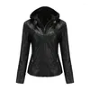 Women's Jackets Faux Leather Jacket Women Loose Sashes Casual Biker Outwear Female Tops Hooded Cool Black CoatWomen's