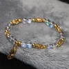 Strand Original Design Gold-Color Pendant Pendant Women Bracelet Electroplate Crystal 6mm Round Beads Weddings Jewelry 7.5inch B2141