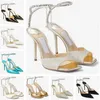 23S Italie Design Femmes Saeda Sandales Chaussures Avec Chaîne En Cristal Talon Aiguille Fête De Mariage Dame Gladiateur Sandalias Dame Robe De Soirée De Mariage Pompe EU35-43 Boîte D'origine