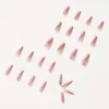 False Nails 24Pcs/Box Pink Long French Coffin Wearable Rhinestone Ballerina Fake Full Cover Nail Tips Press On