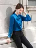 Женские блузки ретро -синяя шифоновая рубашка Blous