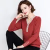 Kvinnors tröjor 2023 Autumn and Winter Wool Color-Blocking Knit Sweater Pullover Bottoming Shirt V-Neck H00208 XL