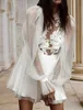 Sexy trouwjurk 2023 Korte A-lijn prinses Lange mouw High Neck Lace Flowers Bride Party Jurken Bridal Shower Robe de Mariage Boho