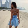 Lässige Kleider Sommer Damen Minikleid Sexy Hohl Rückenfrei Strand Party Große Schaukel Schleife Hohe Taille Prom Nachtclub Hosenträger Kostüm 2023