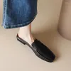 Slippers Real Leather Flat Heels Closed Toe Women Fashion Square Casual Woman Spring Summer Mules