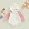 Rompers FOCUSNORM 4 Colors Autumn Spring Baby Girls Boys Cute Romper Long Sleeve Patchwork Hooded Button Pocket Sweatshirt Jumpsuits 230311