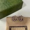 Orecchini di design a forma di orecchini a bottone da donna Charm Double G Letter Studs Placcato in oro 18 carati Orecchini di perle a forma di cuore Orecchini a cerchio con confezione regalo in rilievo