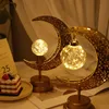 Dekorativa föremål Figurer Gold Ramadan Moon LED -lampdekoration för Home Metal Ramadan Kareem Lätt dekoration Eid Mubarak Muslim Eid Al Adha Gift 230311
