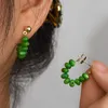 Boucles d'oreilles créoles opales vertes pour femmes géométrique Imitation opale bijoux mariage oreille Piercing goujons dame boucle d'oreille cadeau de fête