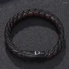 Charm Bracelets Men Jewelry Black Brown Braided Leather Bracelet Stainless Steel Magnetic Clasp Fashion Bangles Gifts Pulsera Hombre